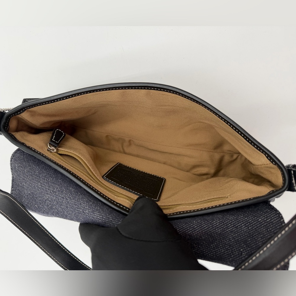 Vintage Coach E0J-7763 Black Denim Wool Flap Shoulder Bag Y2K Baguette Buckle - Picture 5 of 15